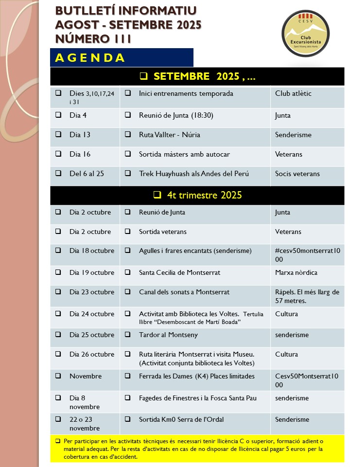 Agenda Setembre - Octubre 2025