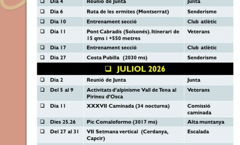 Agenda Juny i Juliol (provisional)