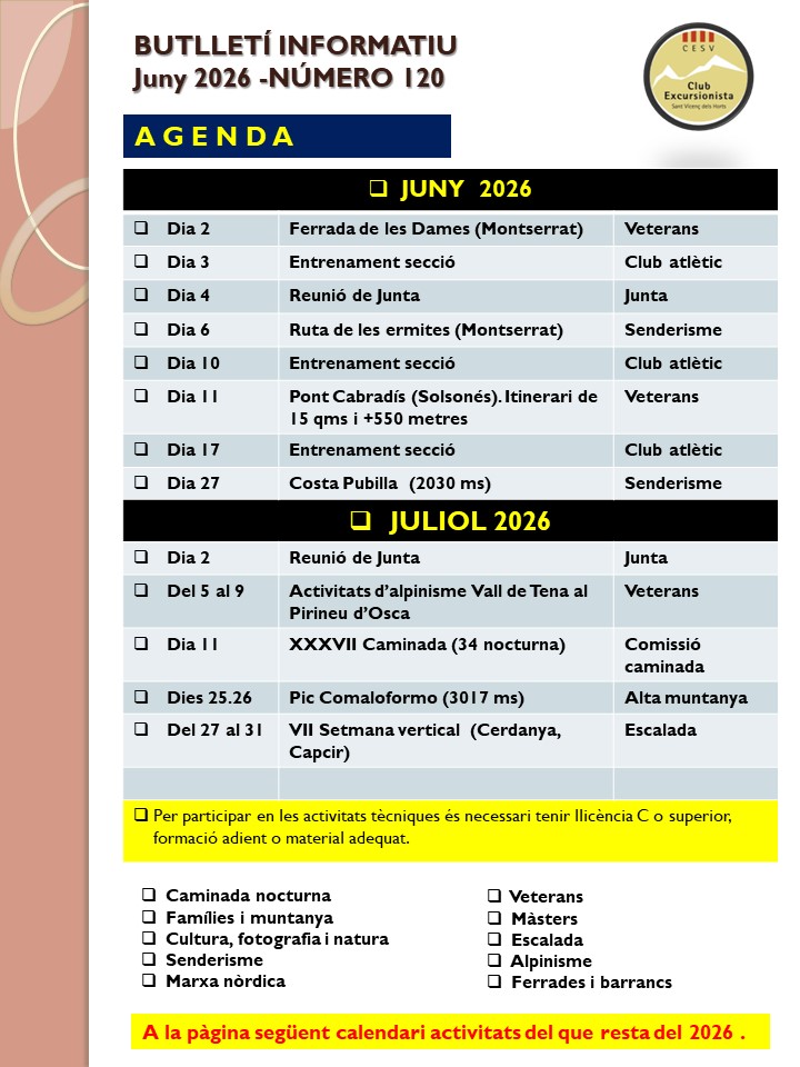 Agenda Juny i Juliol (provisional)